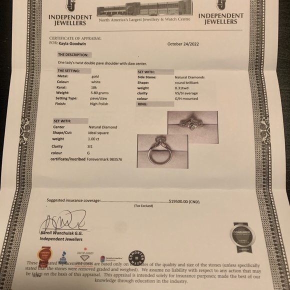 SI1 1.0 CT White Gold Engagement Ring & Matching Band - Picture 4 of 8